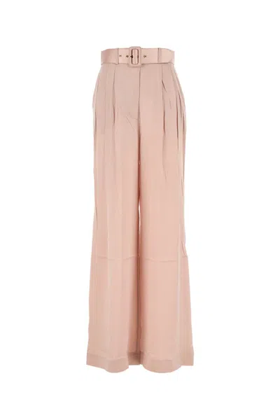 Zimmermann Pastel Pink Silk Wide-leg Tuck Pant In Neutral