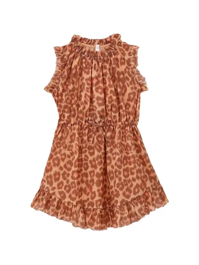 Zimmermann Kids' Patience Flip Animal-print Ruffled Dress In Brown