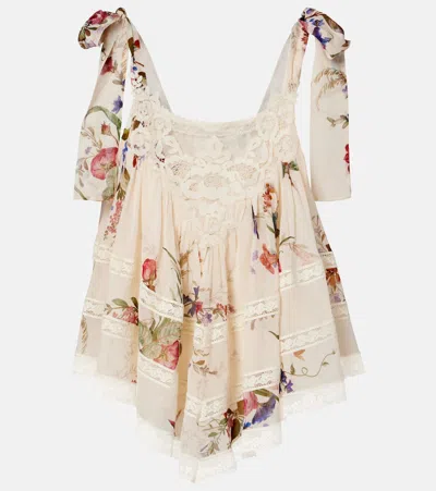 Zimmermann Patience Floral Cotton And Silk Top In White