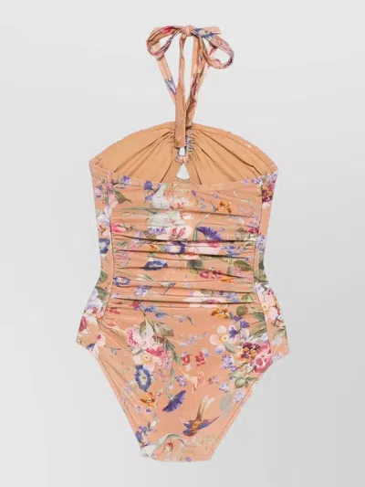 Zimmermann Patience Floral Cutout Ruched One Piece Swimsuit In Multi