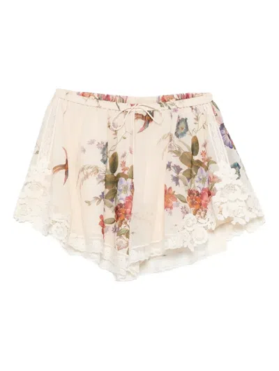 Zimmermann Patience Floral Lace Shorts In Neutral