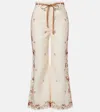 Zimmermann Patience Floral Linen Flared Pants In White
