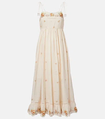 Zimmermann Patience Floral Linen Midi Dress In White
