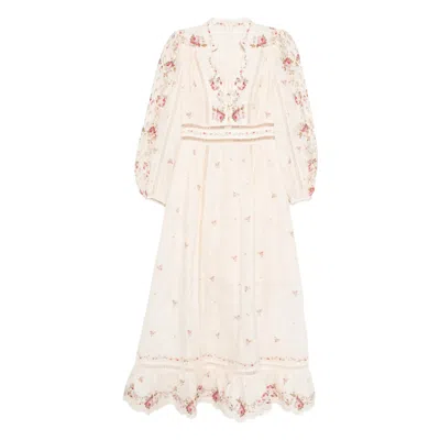 Zimmermann Patience Floral Linen Midi Dress In Neutral
