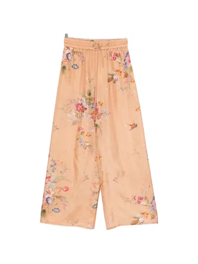 Zimmermann Womens Tan Floral Patience Relaxed Silk Trousers Xs In Multi