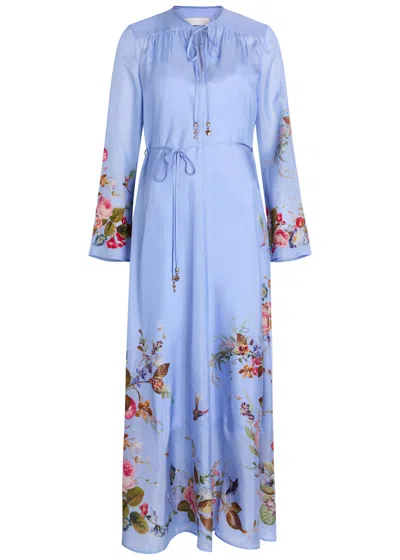 Zimmermann Patience Floral-print Silk Maxi Dress In Blue