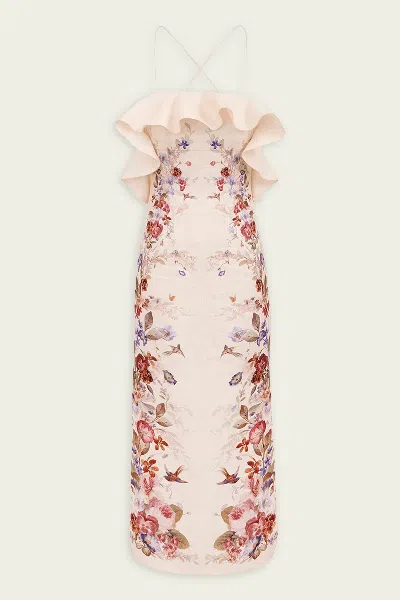 Zimmermann Patience Frill Midi Dress In Vanilla Floral In Multi