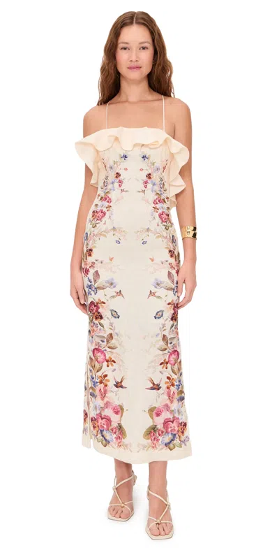 Zimmermann Patience Ruffled Printed Linen Midi Dress In Neutral