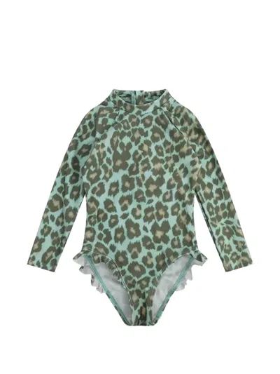 Zimmermann Kids' Patience Leopard-print Ruffled Swimsuit In Green