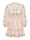 Zimmermann Womens Cream Purple Rose Patience Plunge Linen Mini Dress In Pink