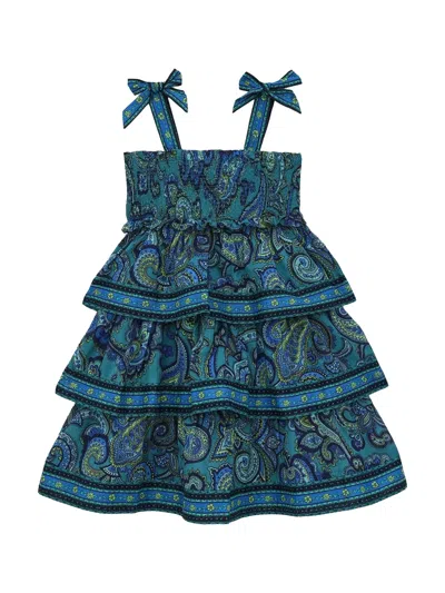 Zimmermann Babies' Patience Paisley-print Tiered Dress In Blue