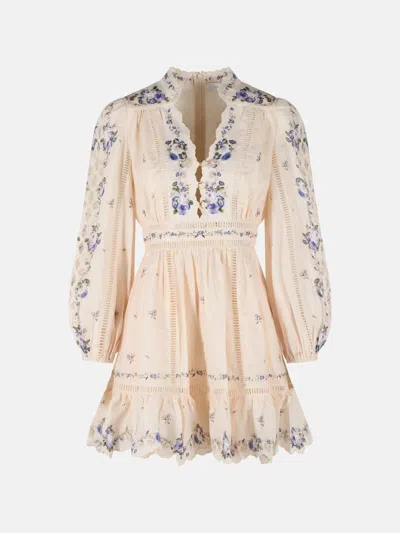 Zimmermann 'patience' Peach Linen Dress In Neutral