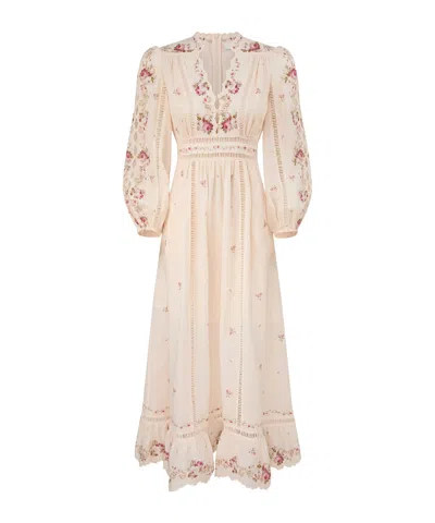 Zimmermann Patience Floral Linen Midi Dress In Neutral