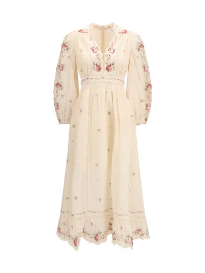 Zimmermann Patience Floral Linen Midi Dress In Neutral