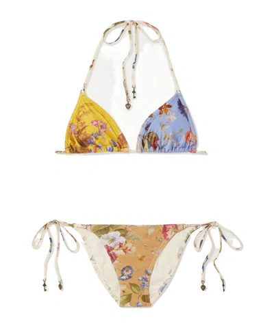 Zimmermann Patience Spliced Triangle Bikini Set Spliced Print In Multi