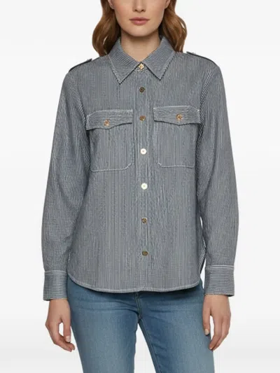Pre-owned Zimmermann Patience Striped Utility Shirt In Blue