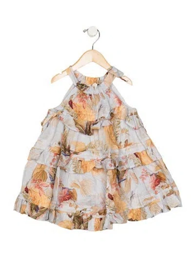 Pre-owned Zimmermann Babies' Pattern Print Sleeveless A-line Ruffle Dress W/tags In Blue/neutrals