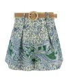 Zimmermann Ottie Belted Pleated Printed Linen Shorts In Multicolor