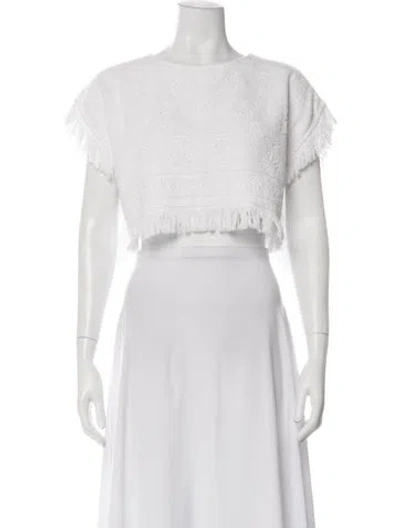 Pre-owned Zimmermann Patterned Crew Neck Crop Top In White