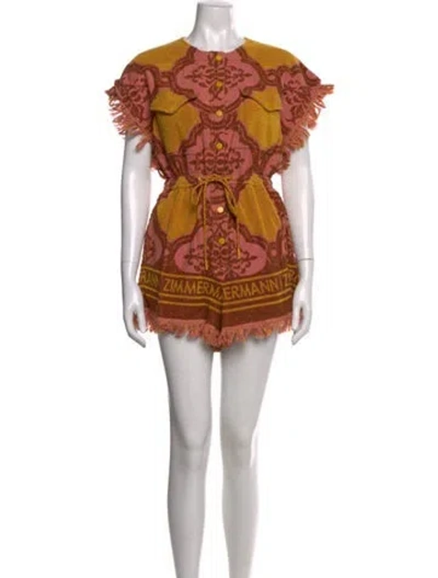 Pre-owned Zimmermann Patterned Crew Neck Romper In Yellow