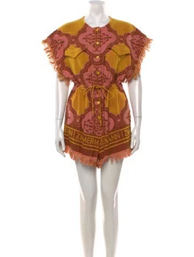 Pre-owned Zimmermann Patterned Crew Neck Romper In Yellow