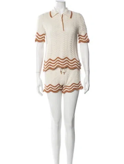 Pre-owned Zimmermann Patterned Crochet Trim Short Set In Neutrals