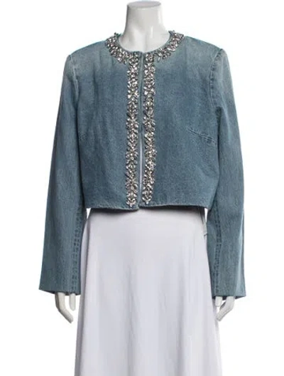 Pre-owned Zimmermann Patterned Denim Jacket W/ Tags In Blue