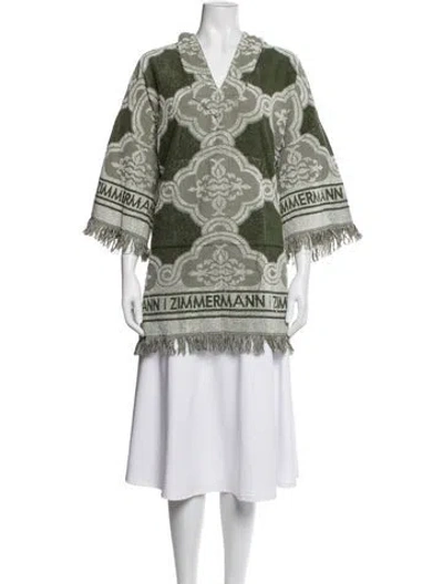 Pre-owned Zimmermann Patterned Fringe Trim Accent Robe In Green