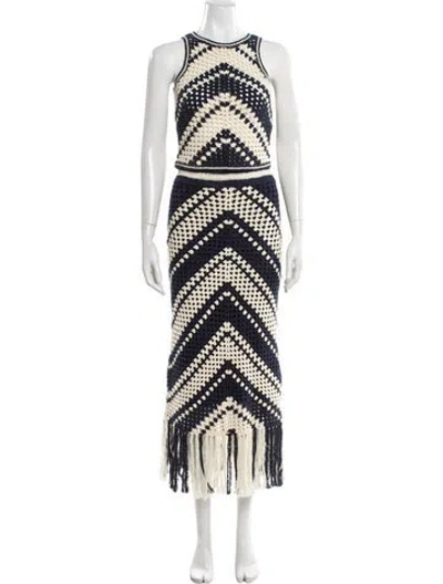 Pre-owned Zimmermann Patterned Fringe Trim Accent Skirt Set In Blue