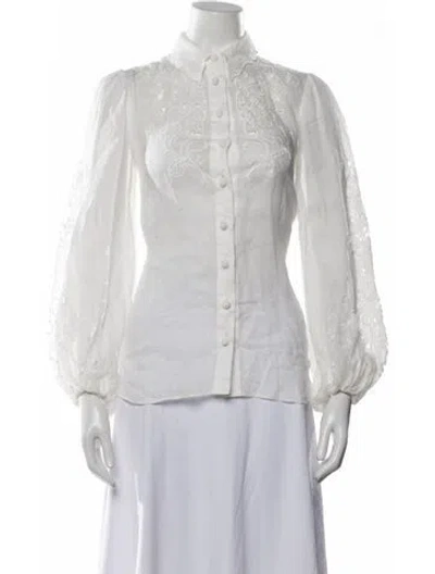 Pre-owned Zimmermann Patterned Long Sleeve Blouse In White