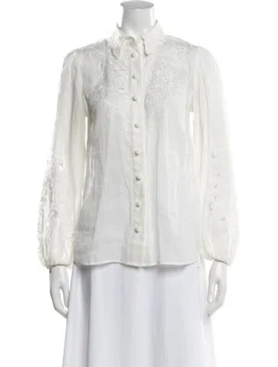Pre-owned Zimmermann Patterned Long Sleeve Blouse In White