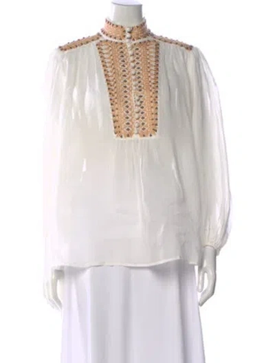 Pre-owned Zimmermann Patterned Mock Neck Blouse In Neutral
