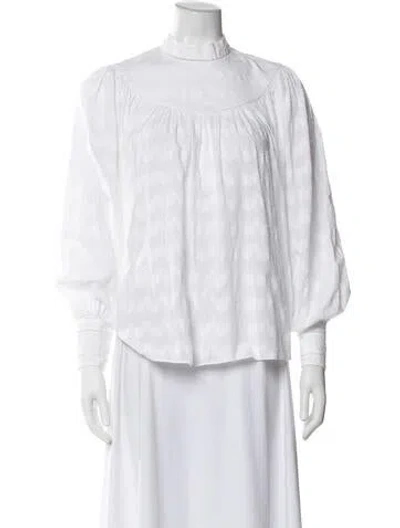 Pre-owned Zimmermann Patterned Mock Neck Blouse In White