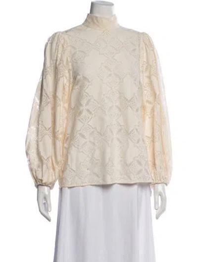 Pre-owned Zimmermann Patterned Mock Neck Blouse In White