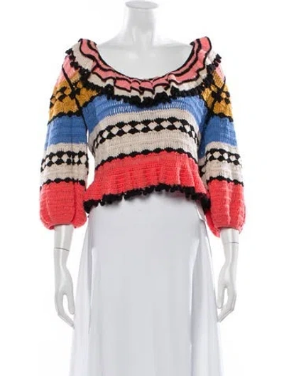 Pre-owned Zimmermann Patterned Off-the-shoulder Sweater In Pink