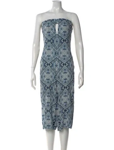 Pre-owned Zimmermann Patterned Plunge Neckline Jumpsuit In Blue