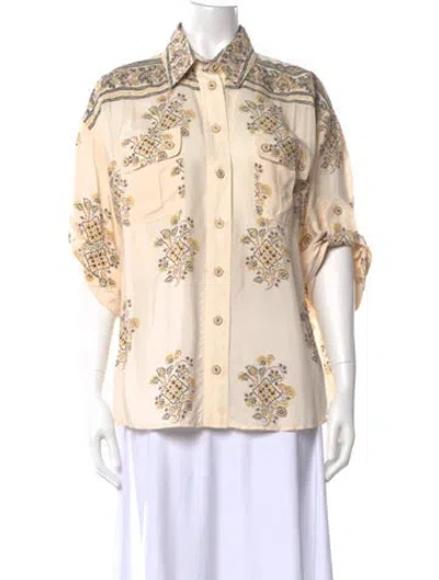 Pre-owned Zimmermann Patterned Short Sleeve Blouse In Neutral