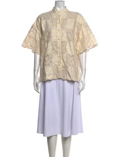 Pre-owned Zimmermann Patterned Short Sleeve Blouse In Neutrals