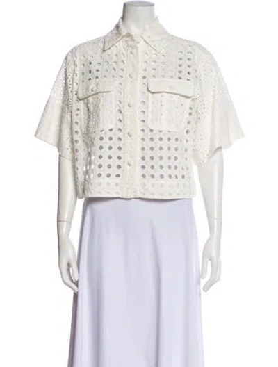 Pre-owned Zimmermann Patterned Short Sleeve Blouse In White