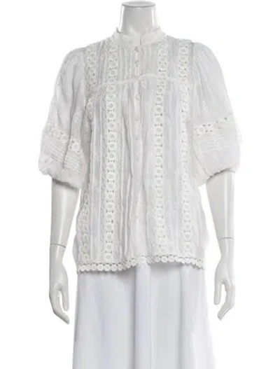 Pre-owned Zimmermann Patterned Short Sleeve Blouse In White
