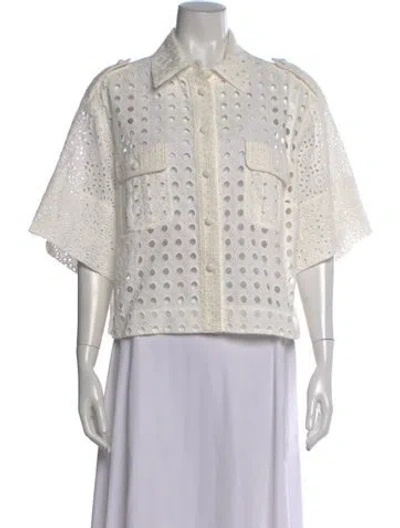 Pre-owned Zimmermann Patterned Short Sleeve Blouse In White