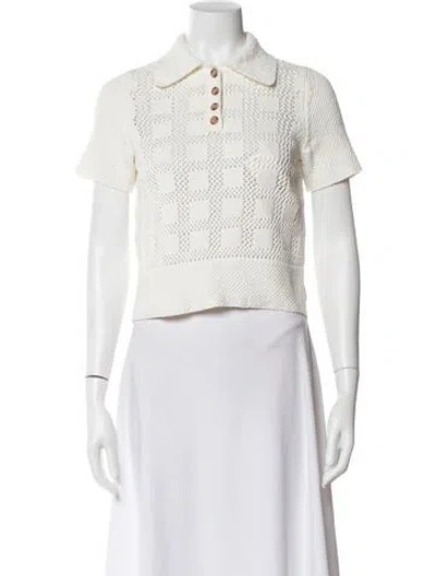 Pre-owned Zimmermann Patterned Short Sleeve Polo In White