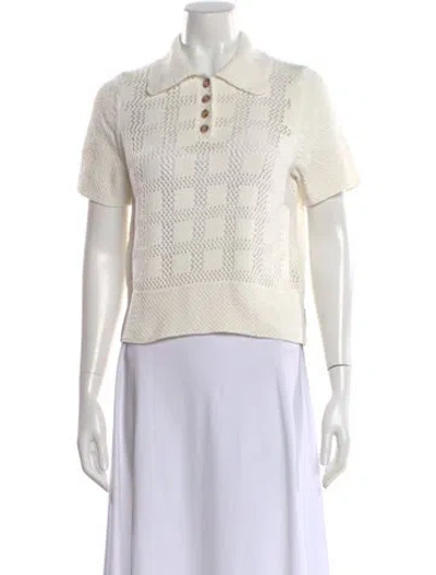 Pre-owned Zimmermann Patterned Short Sleeve Polo In White