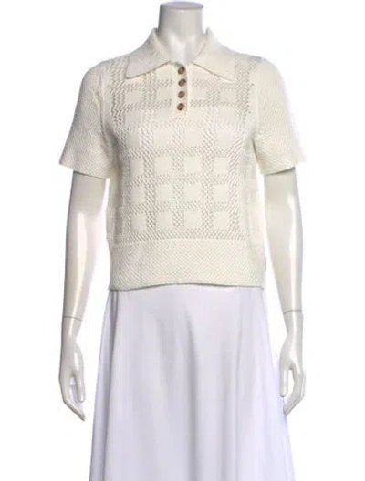 Pre-owned Zimmermann Patterned Short Sleeve Polo In White