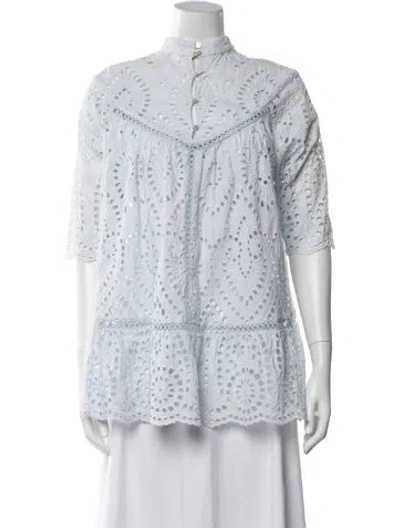 Pre-owned Zimmermann Patterned Three-quarter Sleeve Blouse In Blue