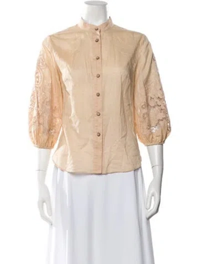 Pre-owned Zimmermann Patterned Three-quarter Sleeve Blouse In Neutral