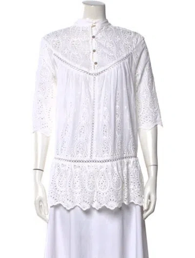 Pre-owned Zimmermann Patterned Three-quarter Sleeve Blouse In White