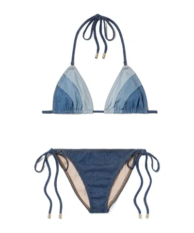 Zimmermann Tallow Denim Triangle Bikini In Blue