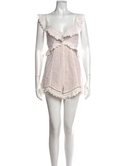 Pre-owned Zimmermann Patterned V-neck Romper In Neutral