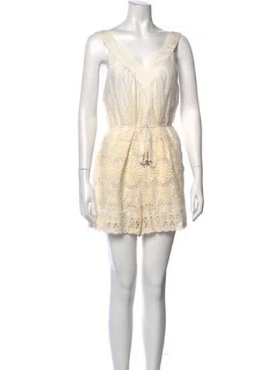 Pre-owned Zimmermann Patterned V-neck Romper In White